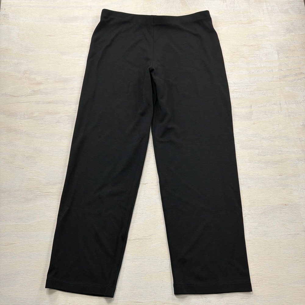 Eileen Fisher Pants Large Wide Leg Viscose Wool Blend P275A Black Womens USA
